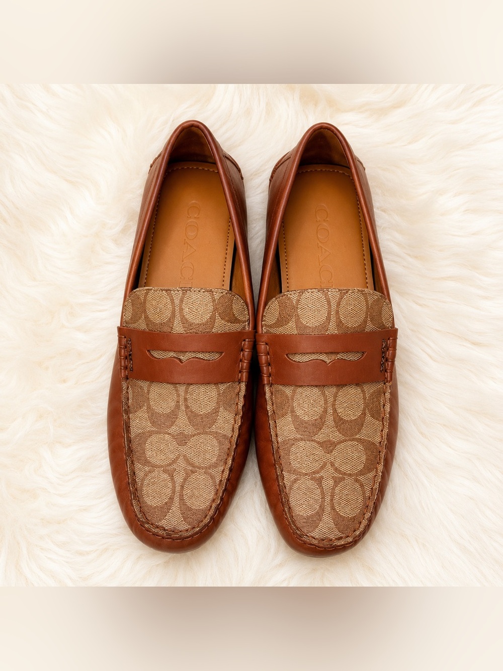 NWT Coach Signature Canvas Driving Penny Loafers Brown Tan | Size 8.5
